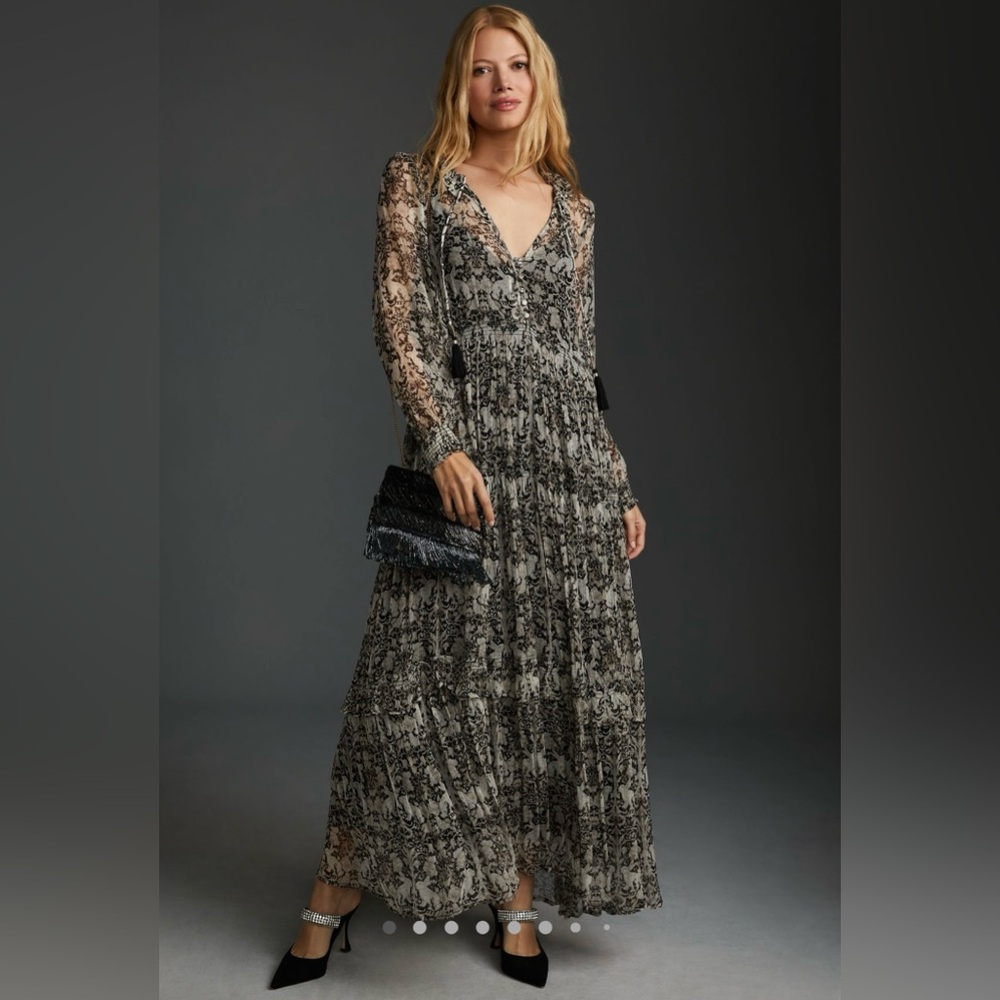 Anthropologie The Marais Printed Chiffon Maxi Dress
